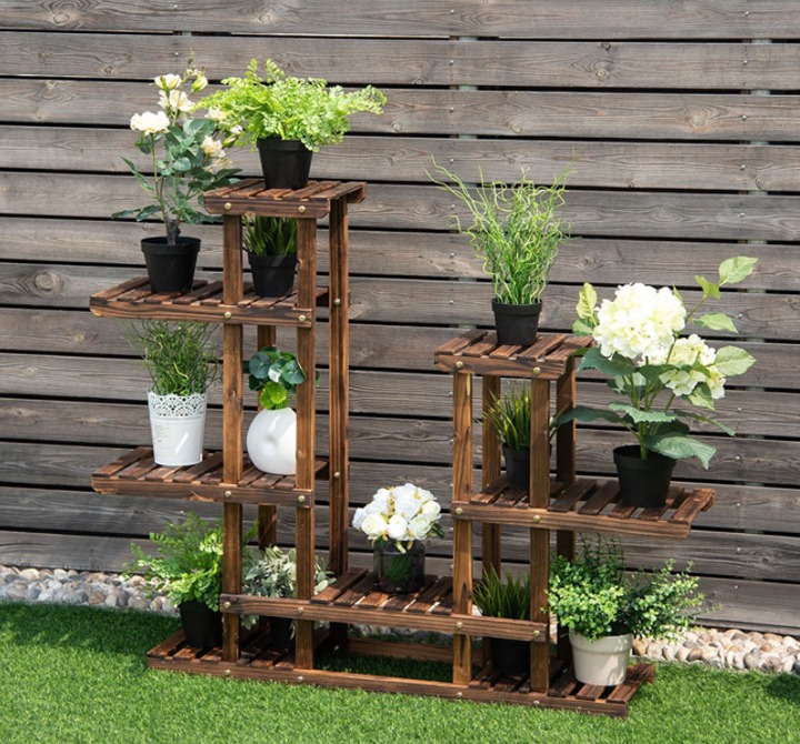 6 Tier Wooden Shelf Storage Plant Rack Stand L2
