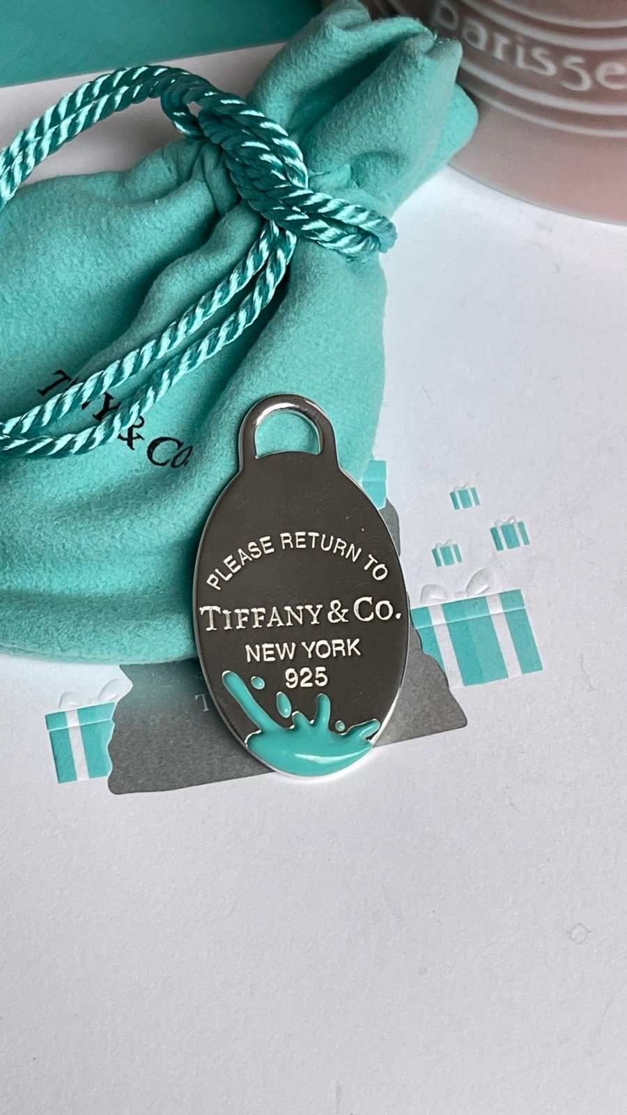 Tiffany & Co. Return To Tiffany Silver Blue Splash Large Oval Charm NEW 375