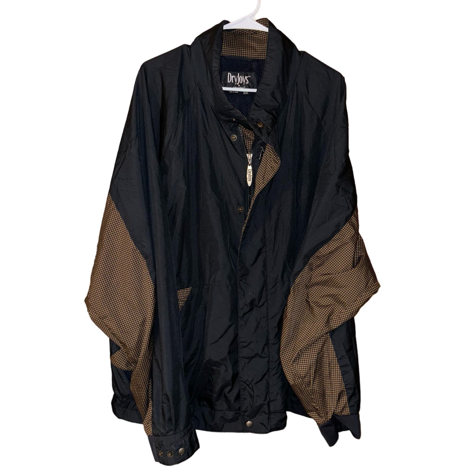 FootJoy DryJoy Men’s Windbreaker Jacket Black Houndstooth Full-Zip (XXL)