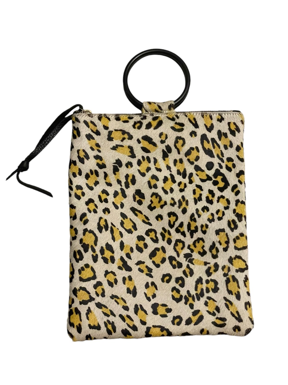 Oliveve Jolie Clutch Metal Handles Citron Leopard Haircalf Purse Bag 11”x9” USA