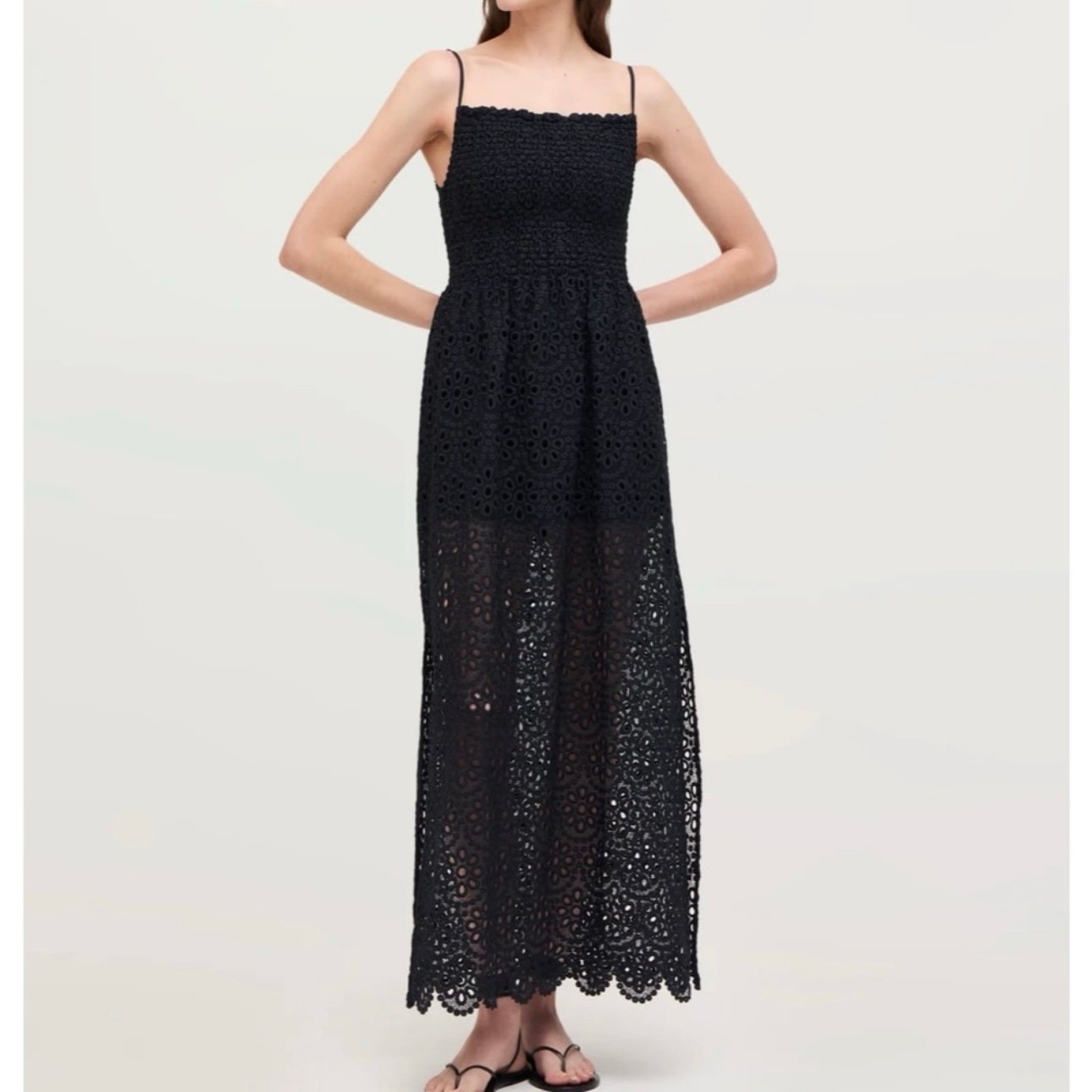 HILL HOUSE Isabel Nap Dress, Black Scallop Lace, XS