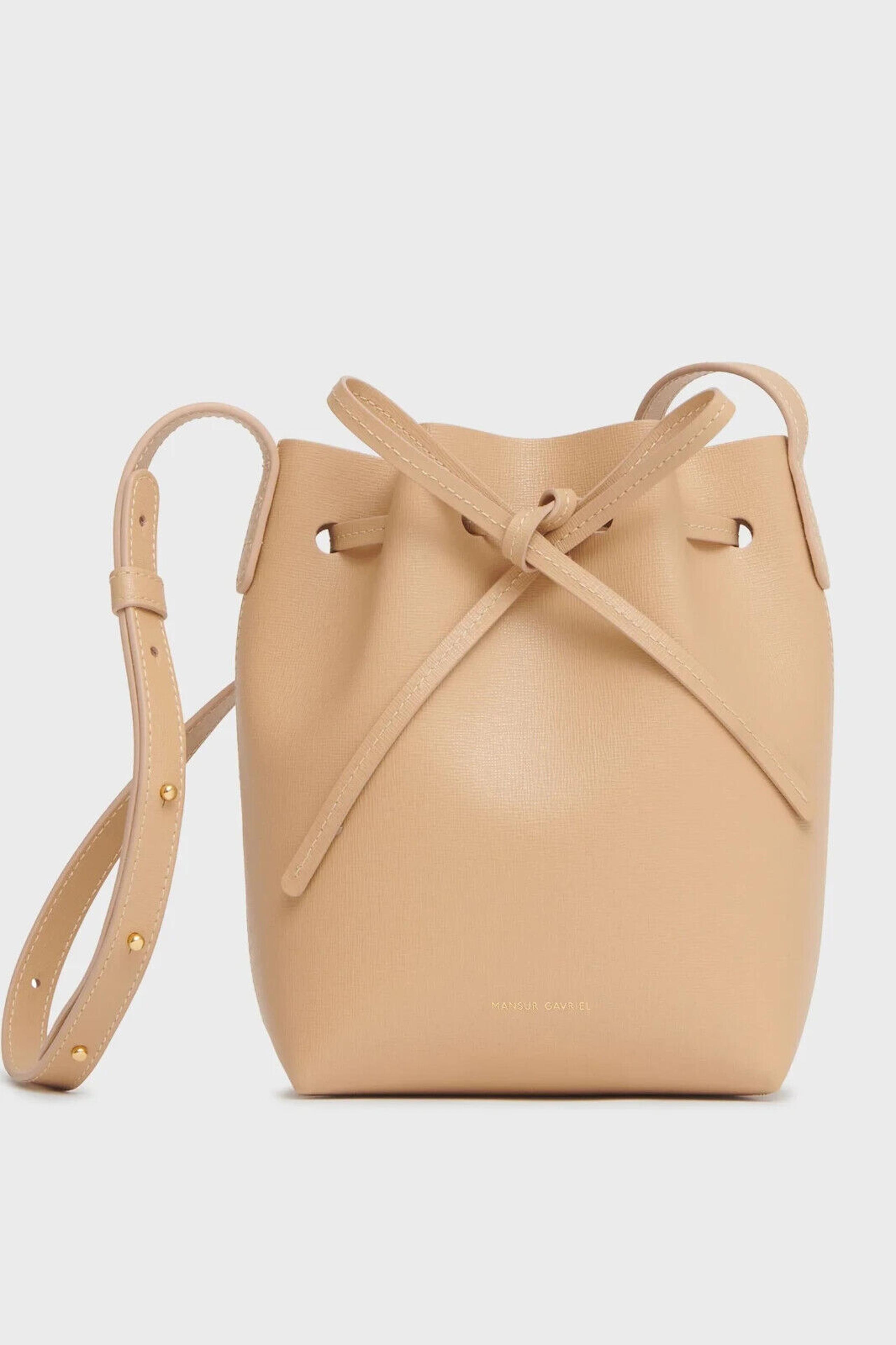 Mansur Gavriel Beige Saffiano Leather Mini Mini Bucket Bag Crossbody Adjustable