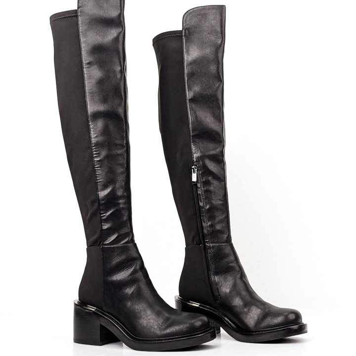 DKNY Women Cee Black Faux Leather Retro Vintage 90s Zip OTK Boots 6.5