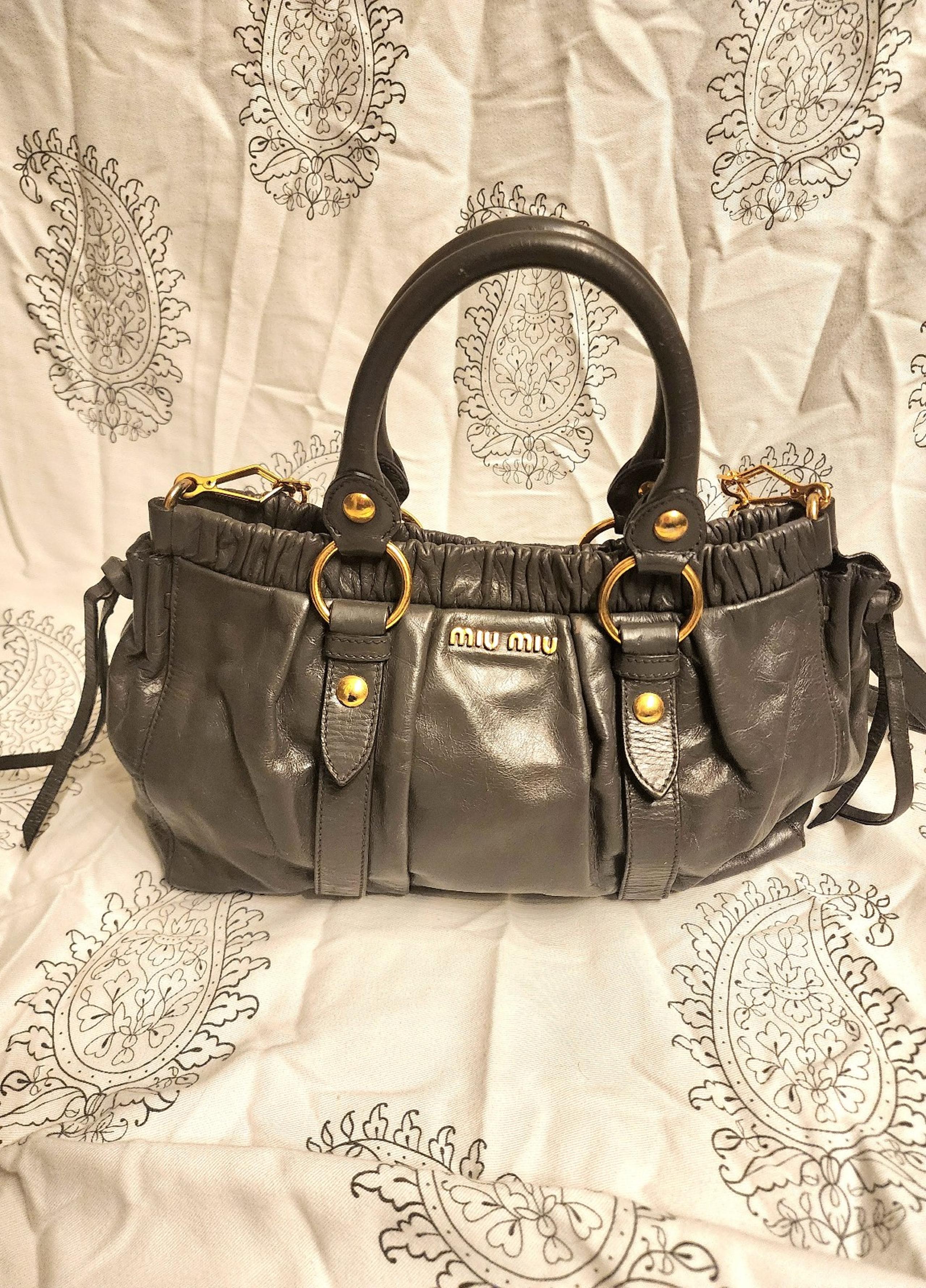 Miu Miu Bag (Grey leather) gold hardware with long strap