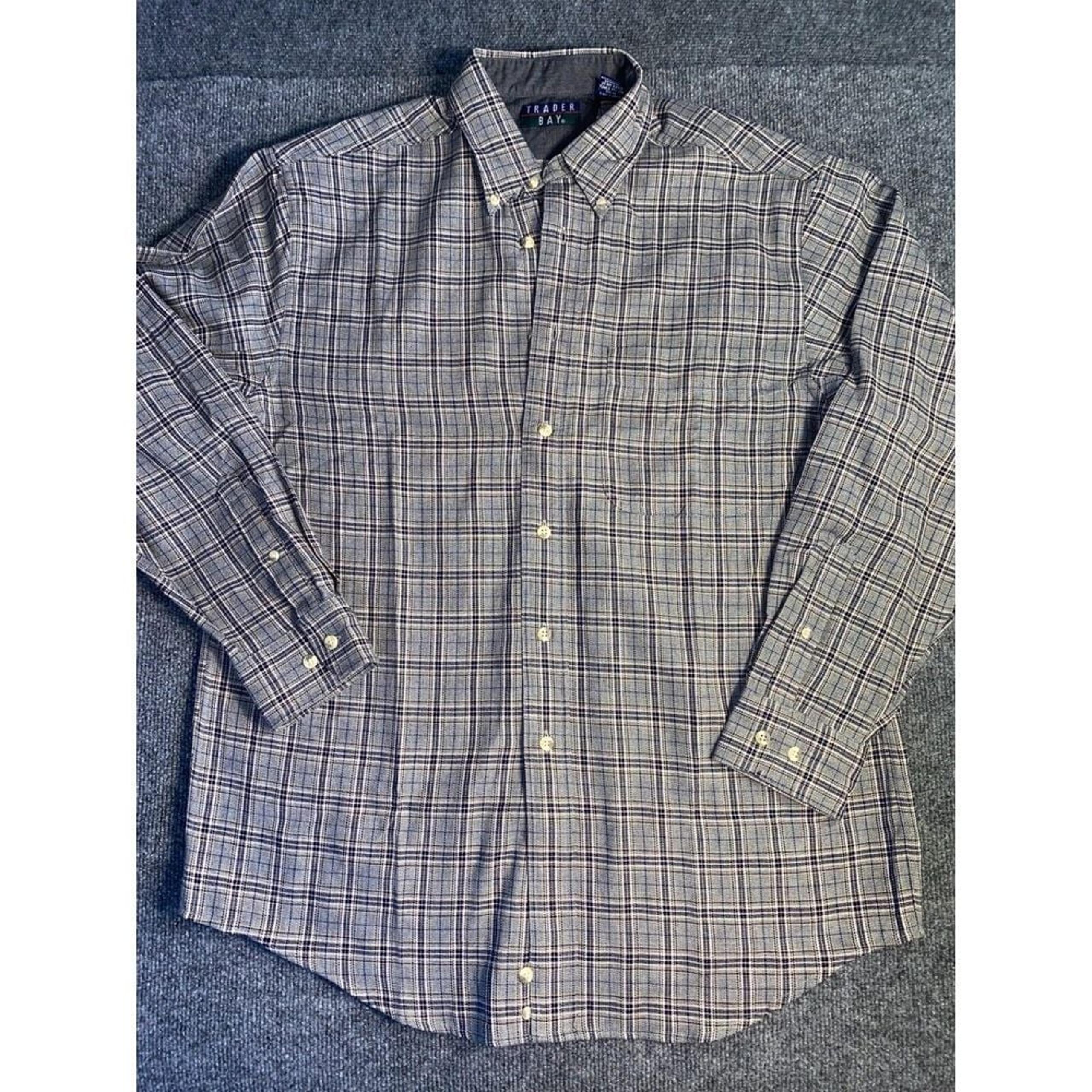 Trader Bay Shirt Mens Medium Brown Plaid Midweight Pocket Collared Button Down