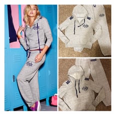 VS PINK vintage Grey navy blue embroidered speckled campus pant hoodie pullover