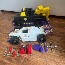 Vintage 90’s Hasbro Playskool Cool Tools Tow Truck and Race Car AS IS