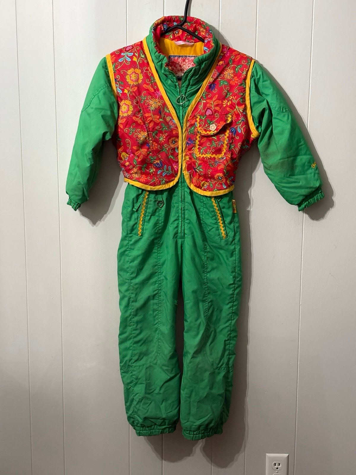 Vintage Obermeyer Kids Girls Cute Ski Snow Suit Floral Pattern Green Size 6