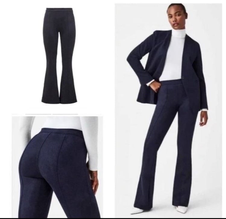 Spanx Women's Faux Suede Flare Pants Classic Navy Small NWT 148