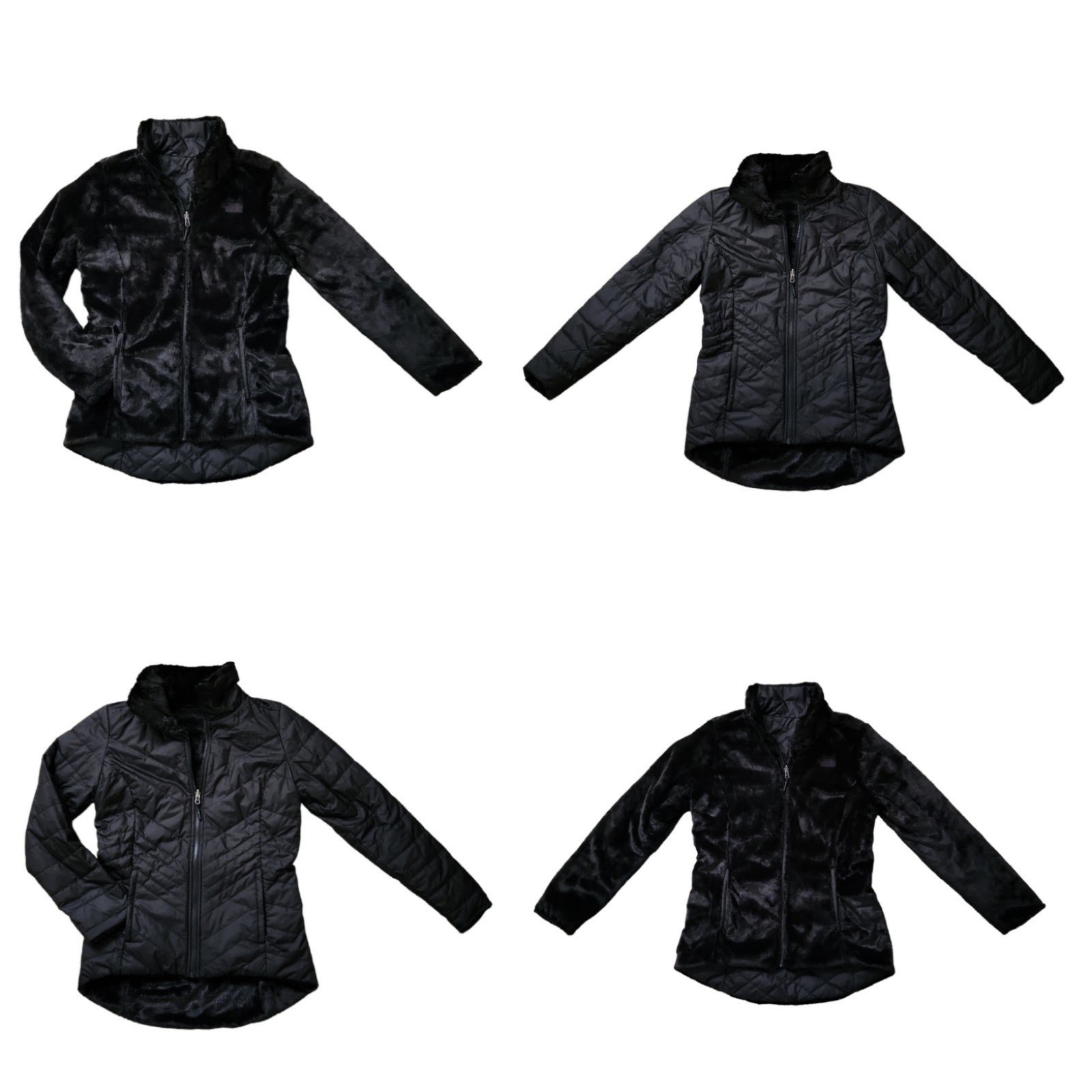The North Face Mossbud Reversible Insulated Jacket Full Zip Faux Fur Down Black
