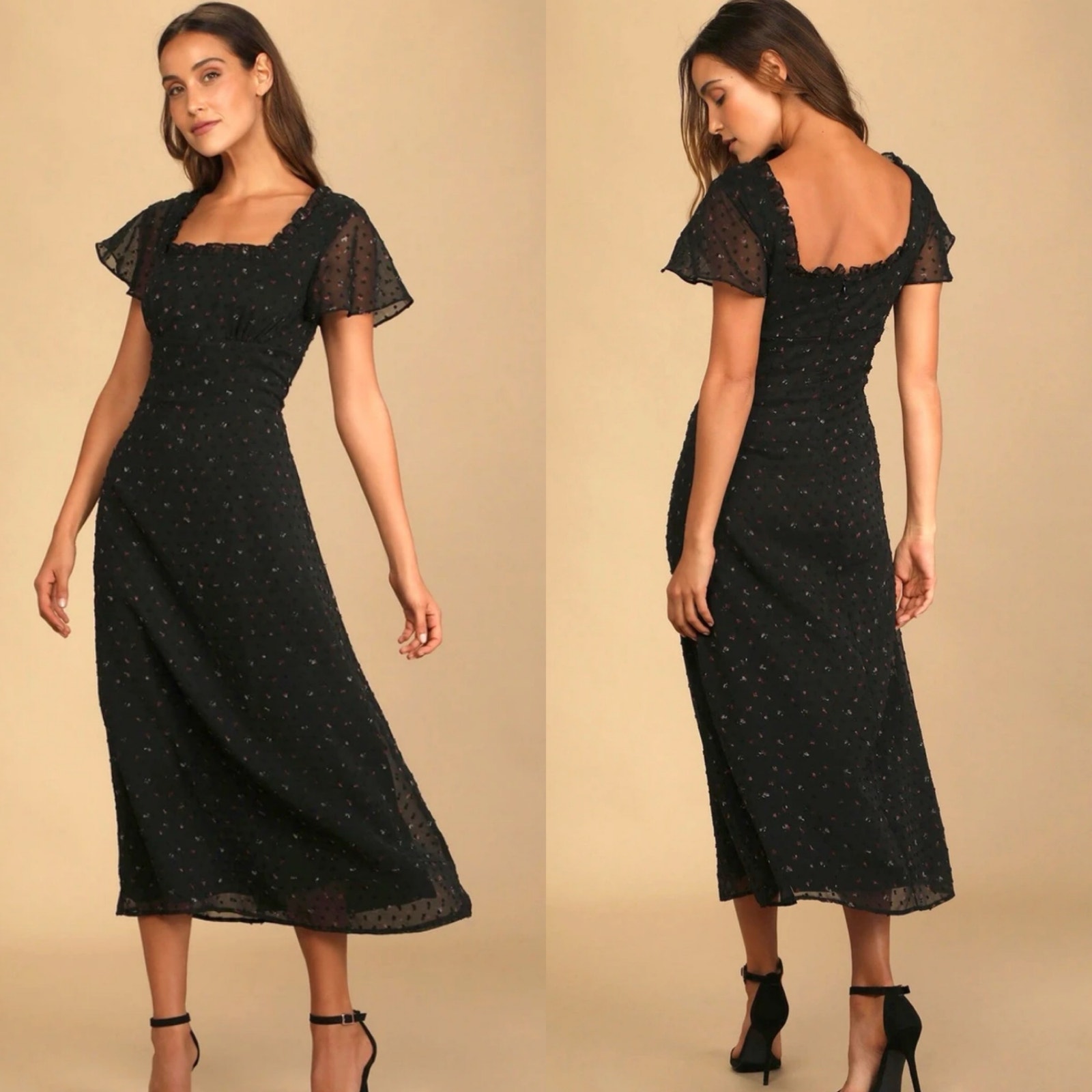Lulu's Women's Black So Kiss Me Floral Print Swiss Dot Maxi Dress Size XL