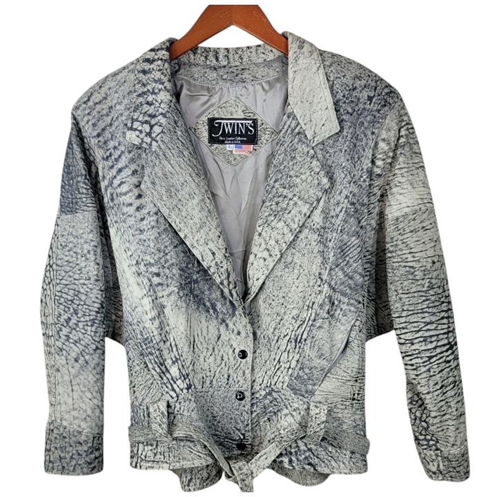 Vintage 80s Acid Wash Leather Coat Jacket Size Large Grunge Biker Moto Costume