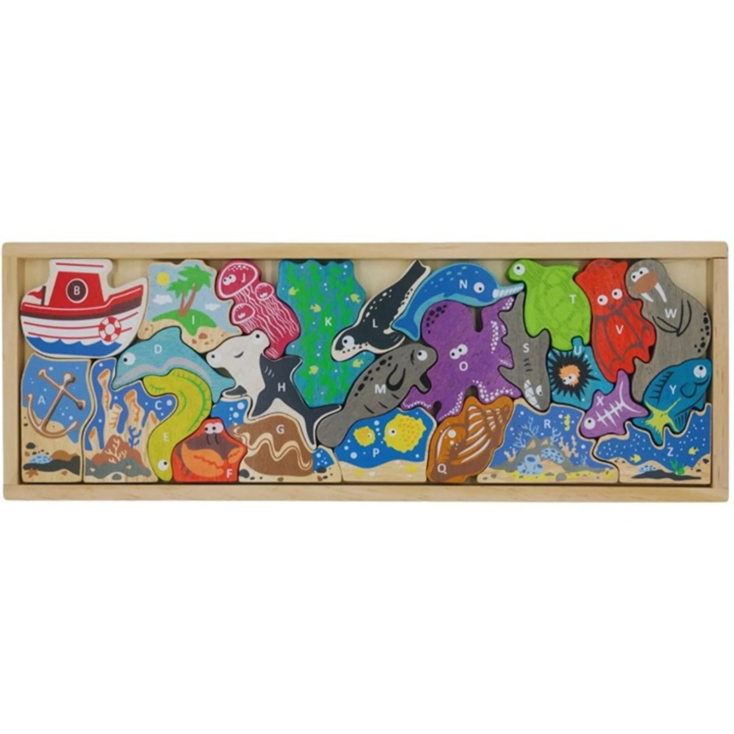 Wooden Sea Animal Alphabet Puzzle For Children 26-Piece Educational Toy For Earl