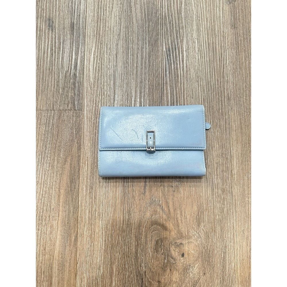 Coach Vintage Blue Wallet. Belt Buckle Closure, 16 Inside Pockets & 1 Outside.