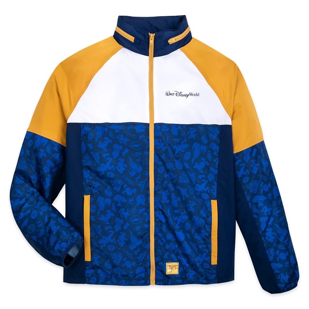 Walt Disney World 50th Anniversary Yellow blue light windbreaker zip away hood