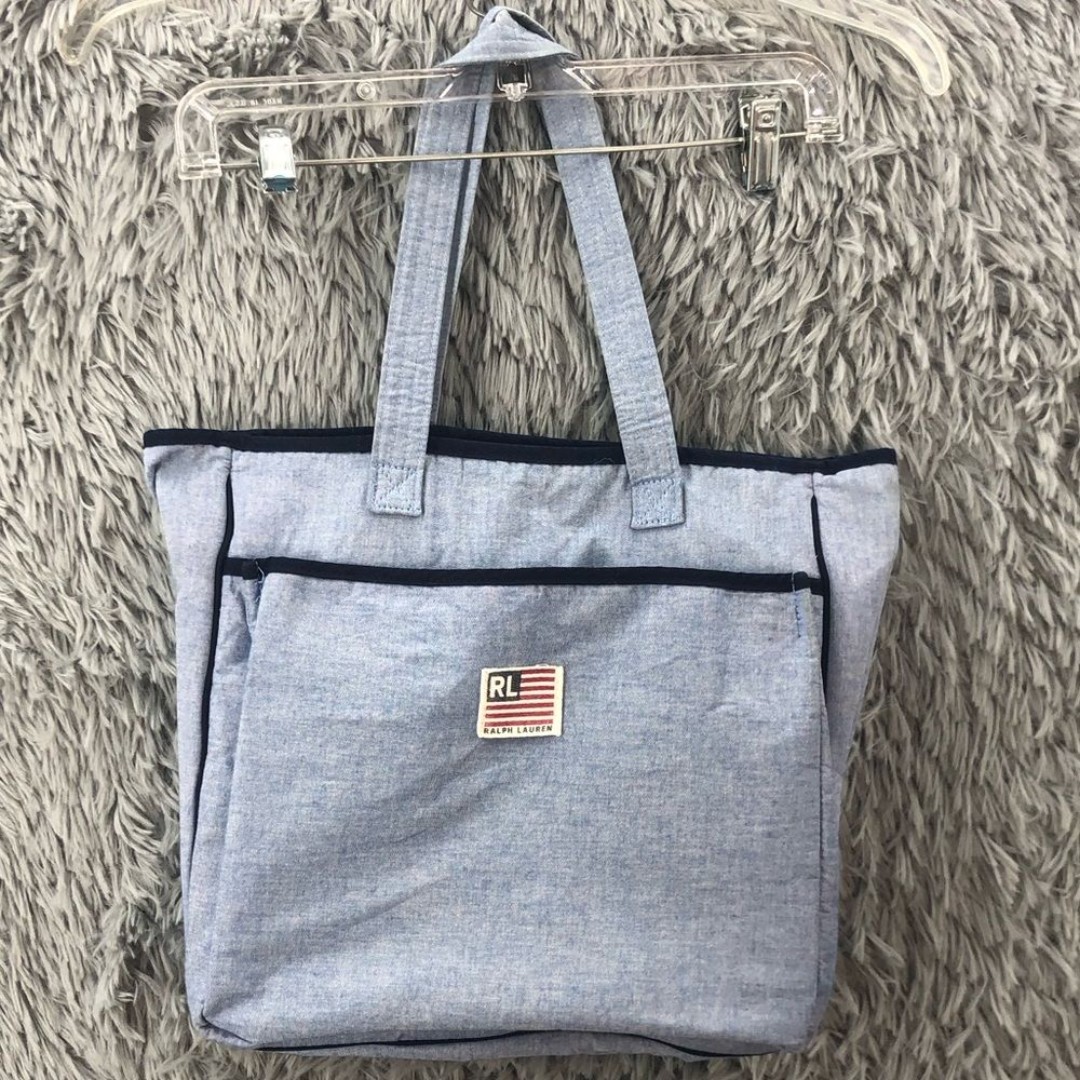 RL Ralph Lauren Blue Logo Diaper Bag Tote Bag Double Handle Pockets