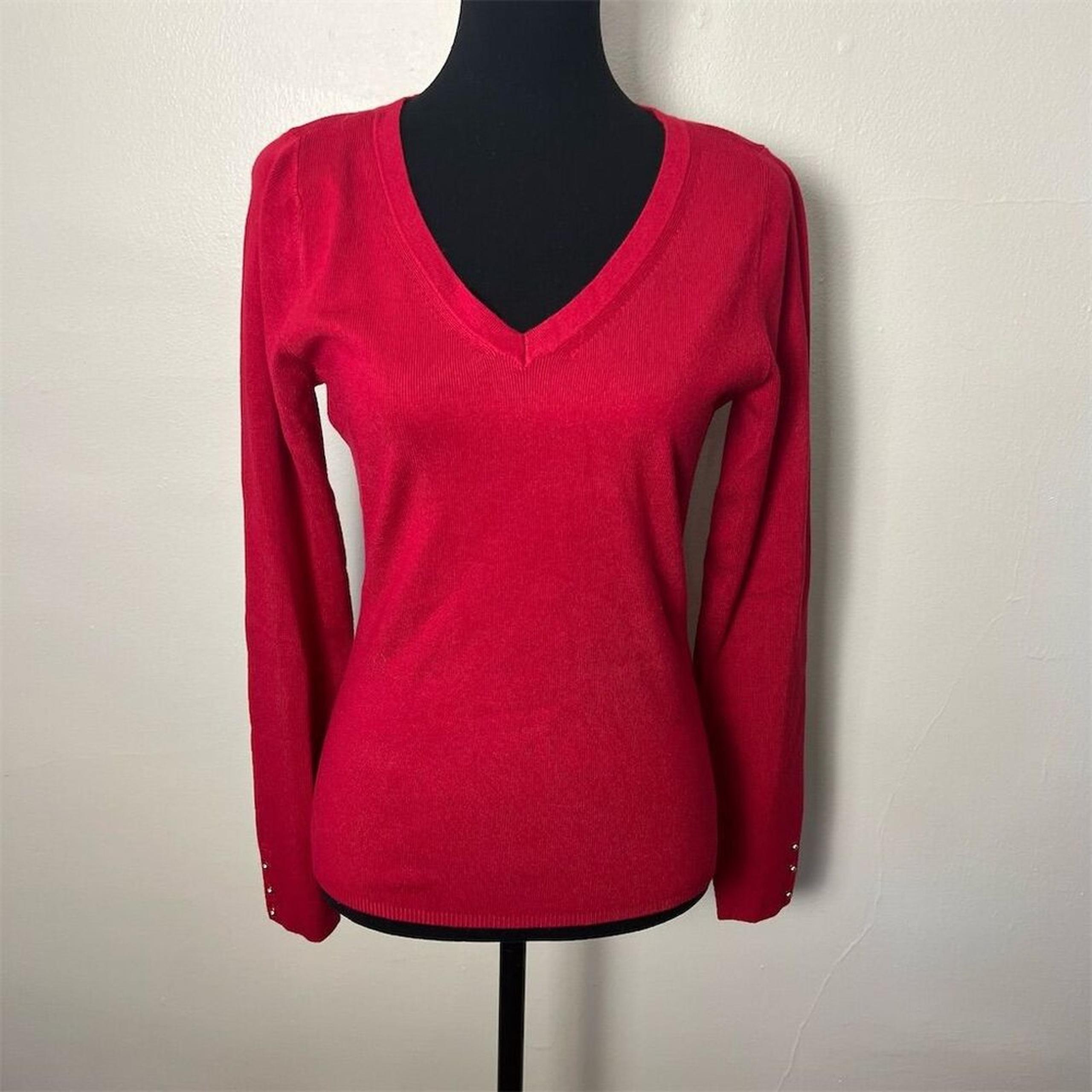 White House Black Market Women's V-Neck Pullover Sweater Red Size L