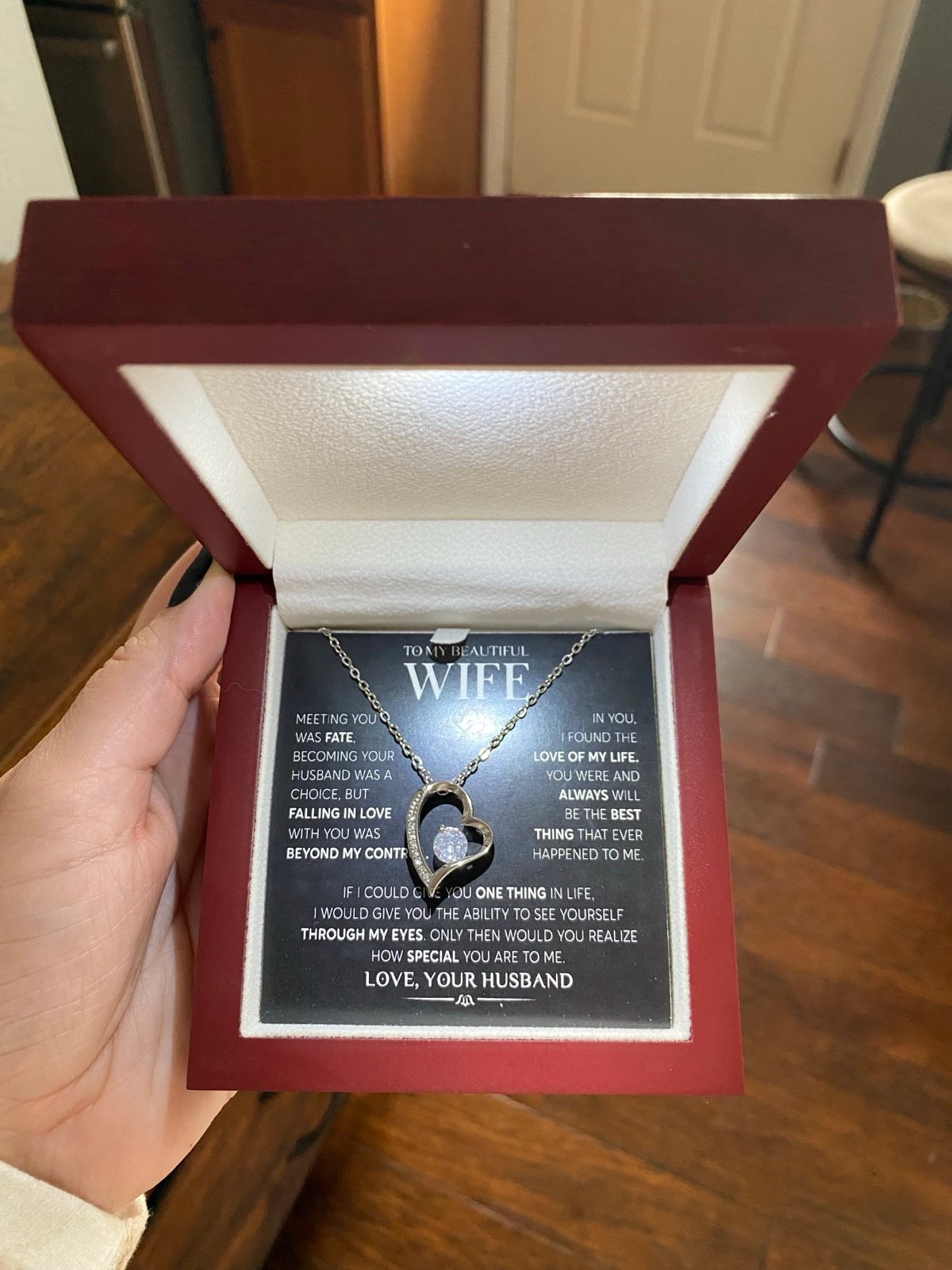Wife Necklace 14K White Gold Finish Heart Shaped Valentine’s Day Gift