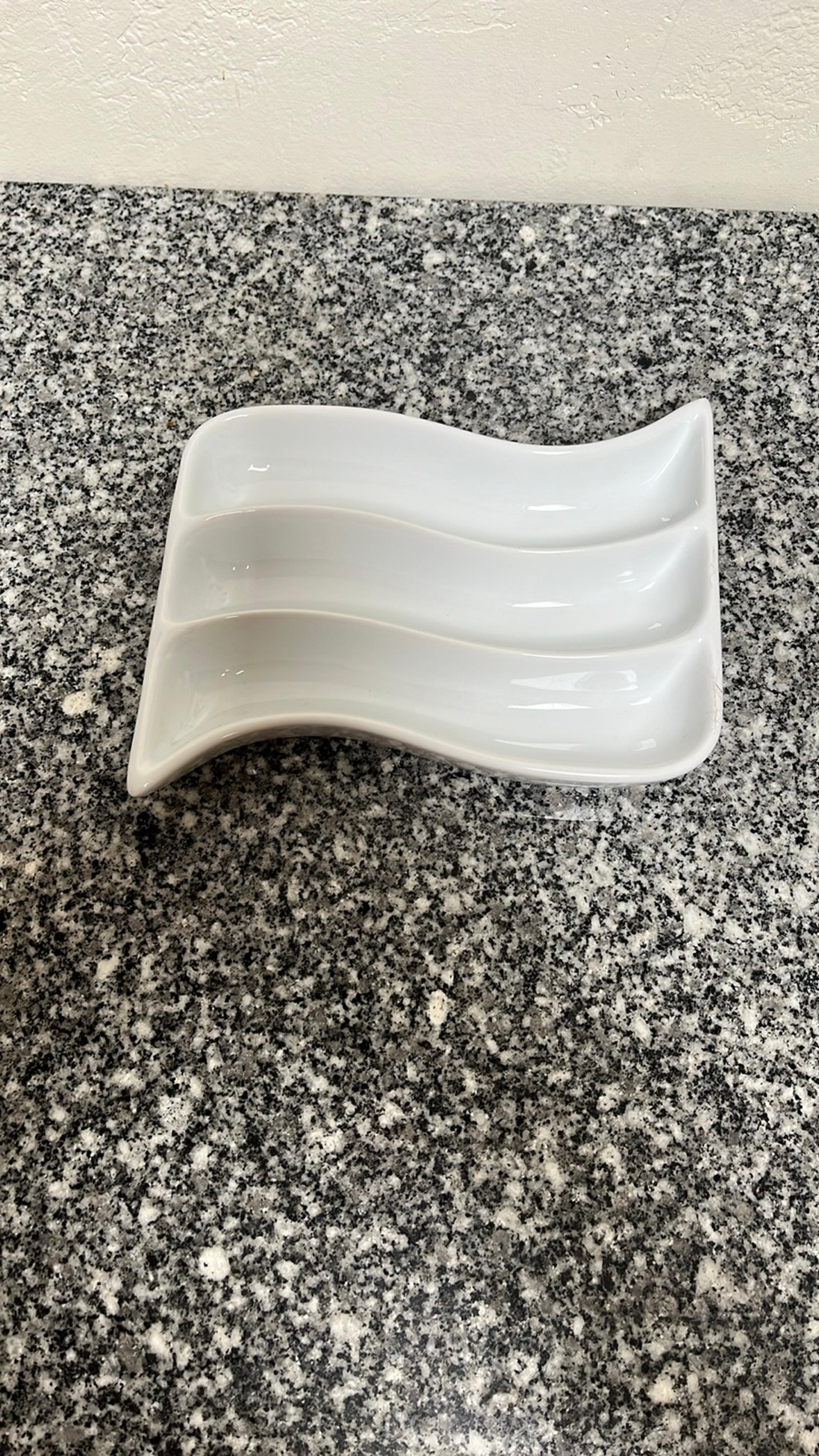 Crate & Barrel White Porcelain Curved Olive Tray