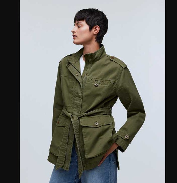 New women's XXS Madewell oversized utility military jacket Desert Olive