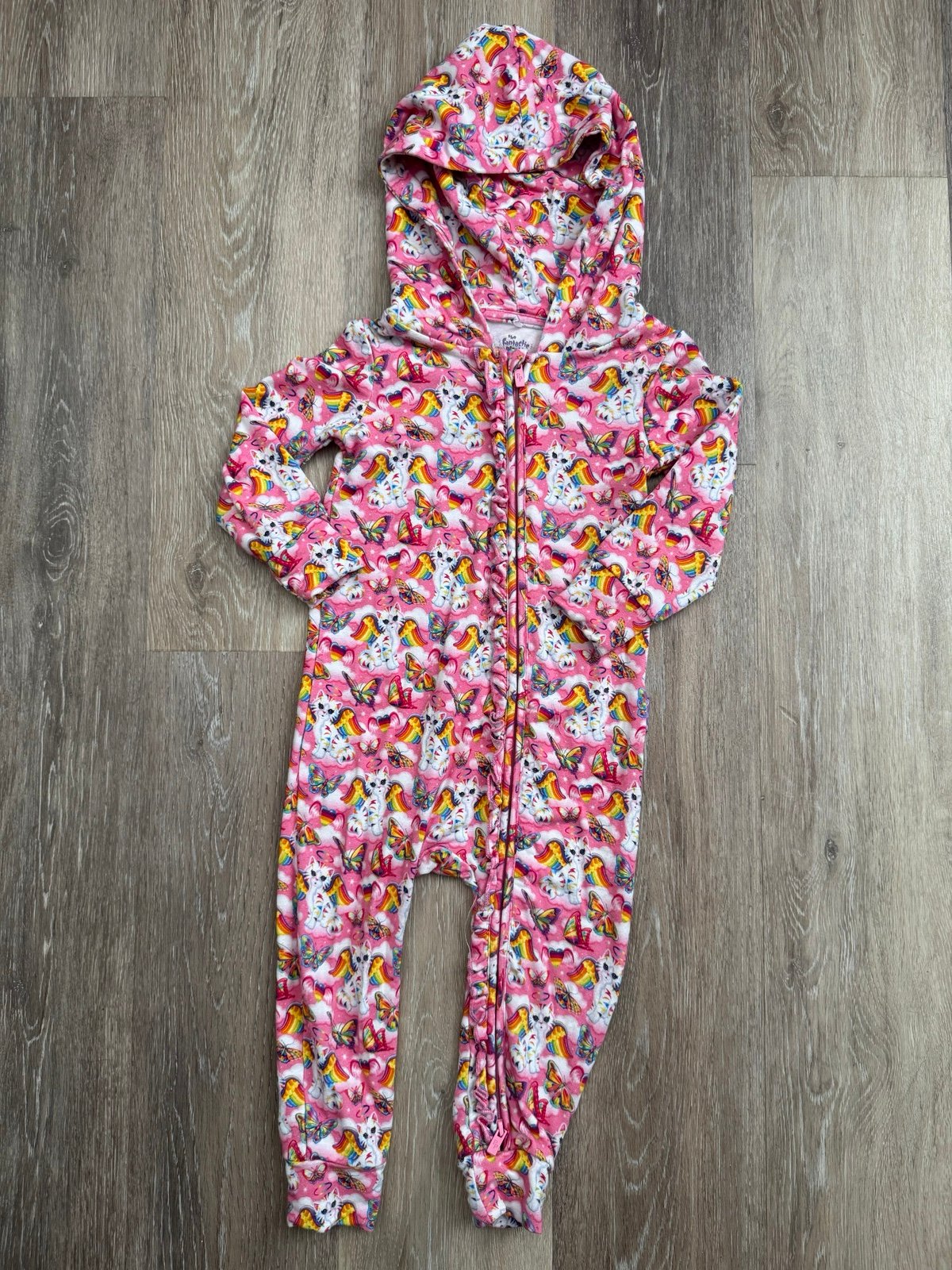 Posh Peanut Lisa Frank Angel Kitty French Terry Hooded Romper 12-18 VGUC