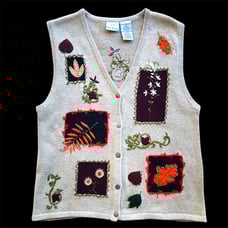 Vtg Autumn Fall Beaded Sweater Vest Sz Med Bobbie Brooks 90s Cottagecore Granny