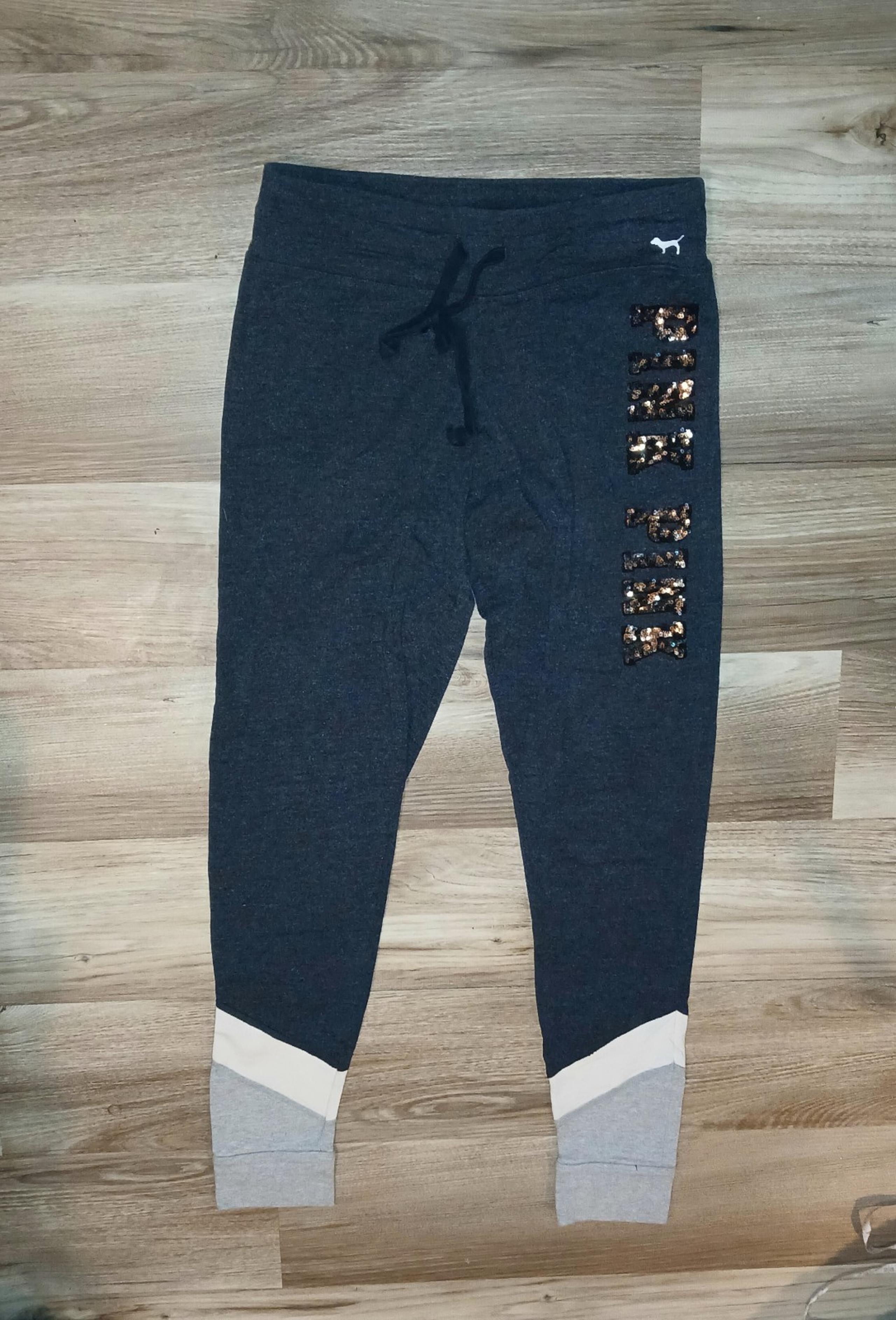 PINK Victoria's Secret Charcoal Gray Yoga Medium Leggings Leopard Cheetah Bling