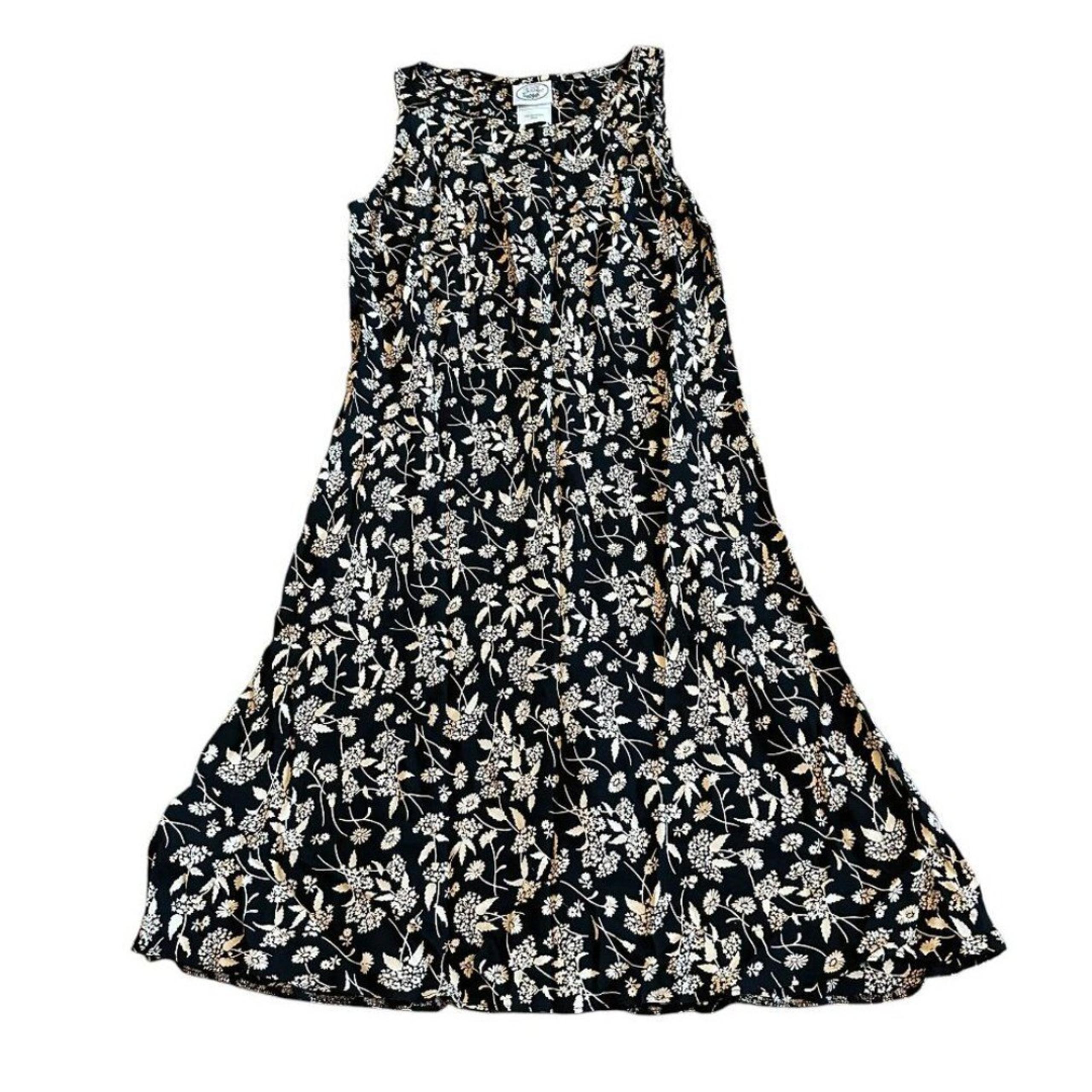 Laura Ashley Black Floral Print Shift Dress Sleeveless Vintage Size 8 Women's