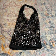 Vintage Y2K black and silver sequin halter top