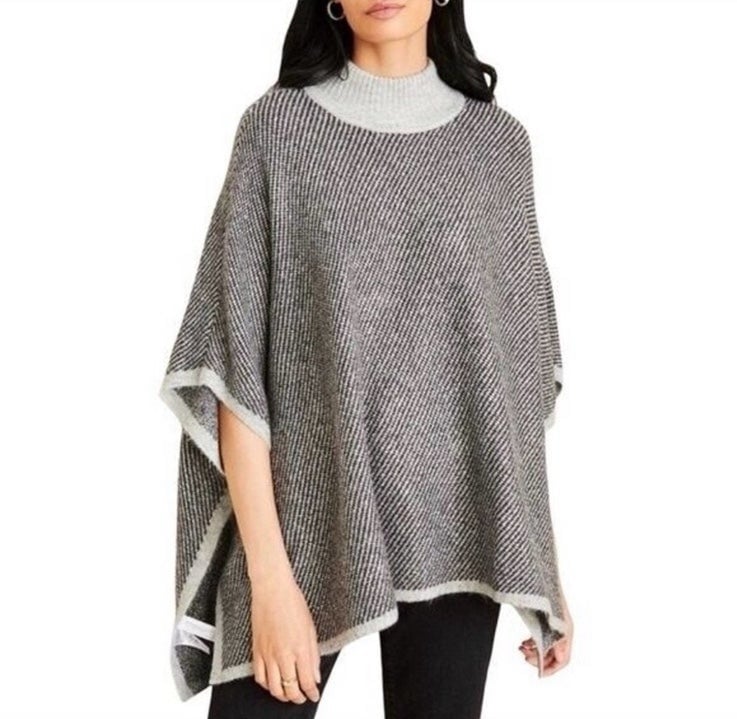 ANN TAYLOR Tipped Poncho Gray Multi Stripe NWOT XS / S 129 New without tags