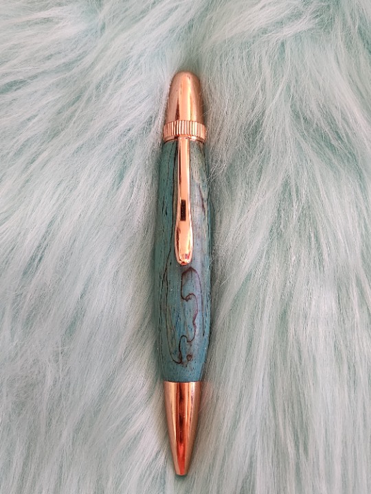 Handmade Stabilized Spalted Tamarind Wood Turquoise Rose Gold Copper Atlas Pen