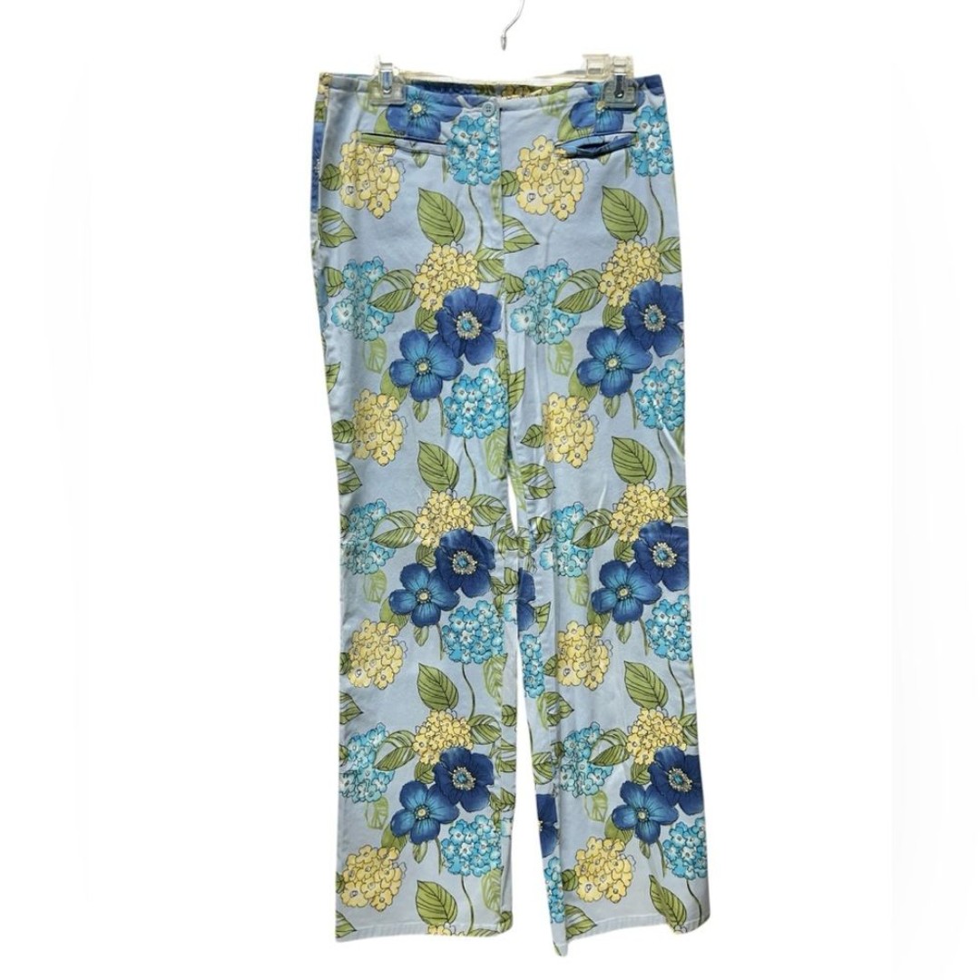 Vintage Talbots Blue Green Yellow FLORAL BOHO Stretch Pants Cotton/Spandex sz 10