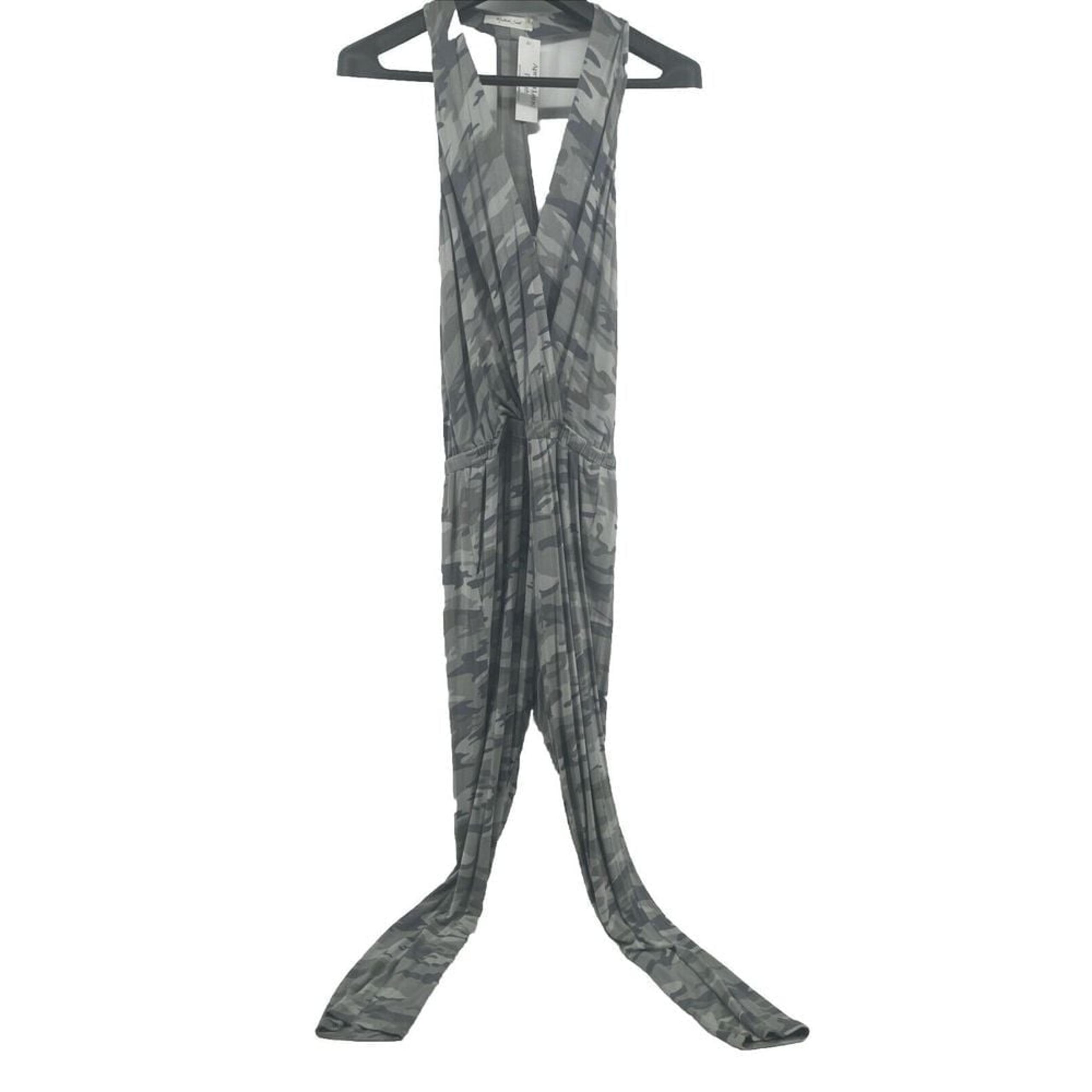 Mustard Seed Jersey Jumpsuit  Women's Medium Grey Camo Faux Wrap Beach Soft NEW