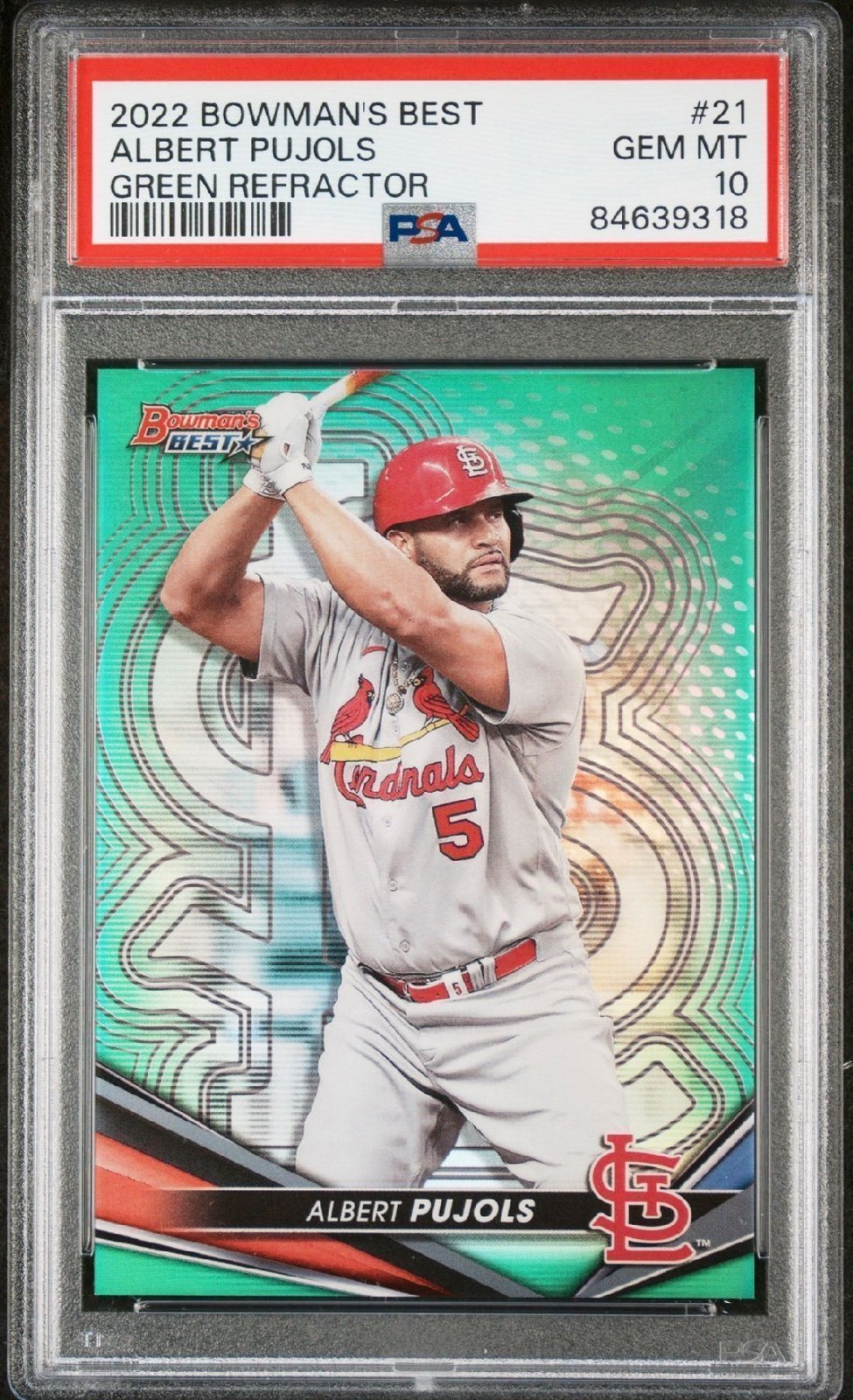 Albert Pujols Green Refractor /99 GEM 10 2022 Bowmans Best