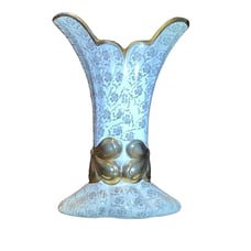 Chic Pottery Vase Four Leaf Clover Gold Gilt Floral Zanesville Ohio 11.5