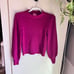 J. Crew 100% Cashmere Sweater Women Size XXS Puff Sleeves Magenta Mock Neck