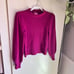 J. Crew 100% Cashmere Sweater Women Size XXS Puff Sleeves Magenta Mock Neck