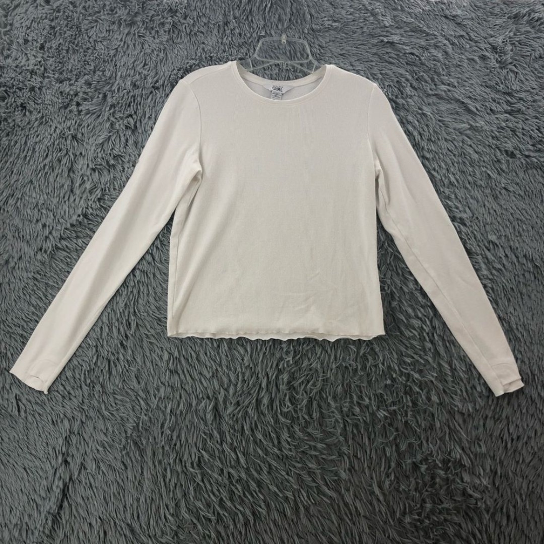 Athleta Girl Top Girls XXL 16 Thermal Long Sleeve White Thumbholes