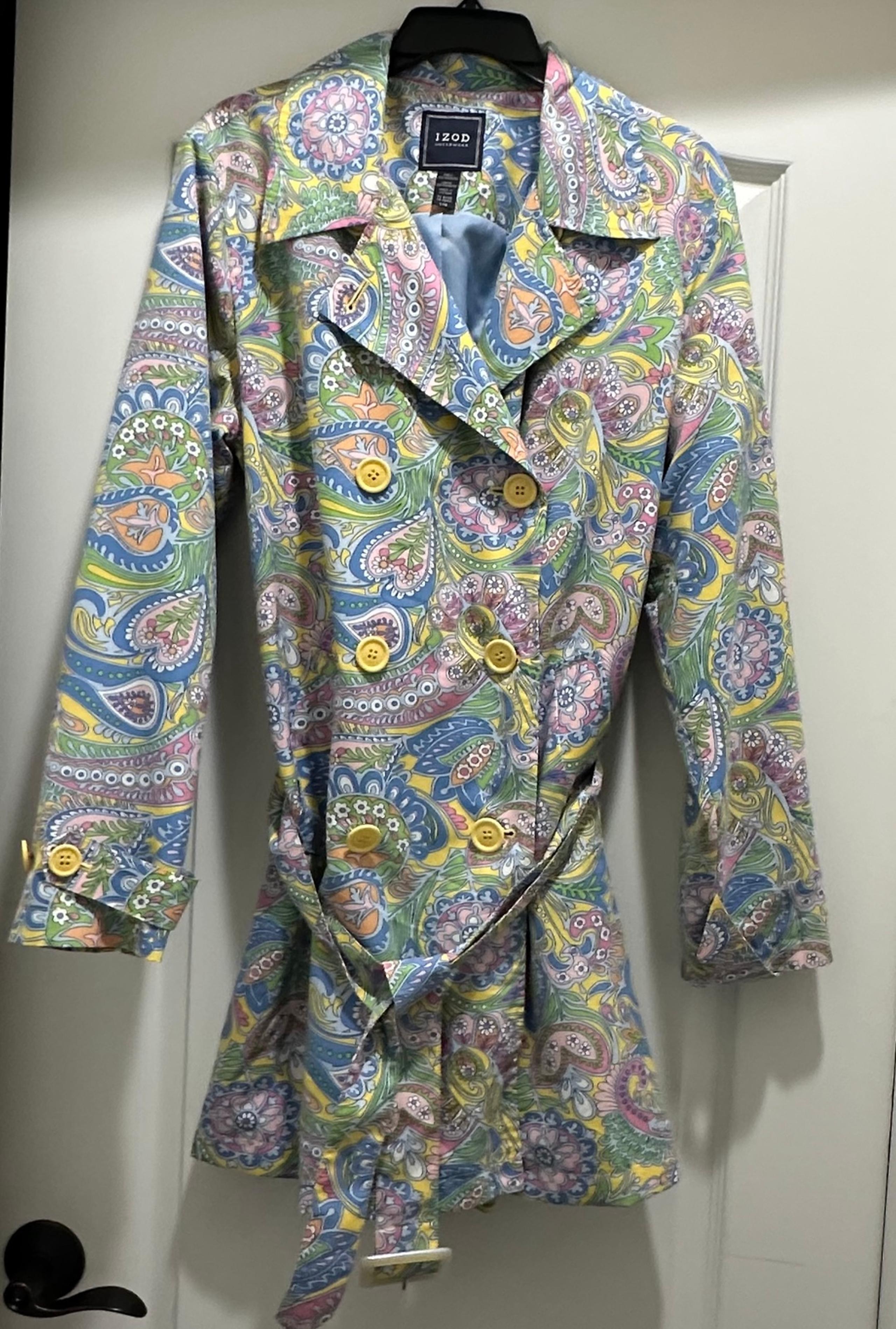 Izod Paisley Pastel Retro Button Belt Trench Coat Large