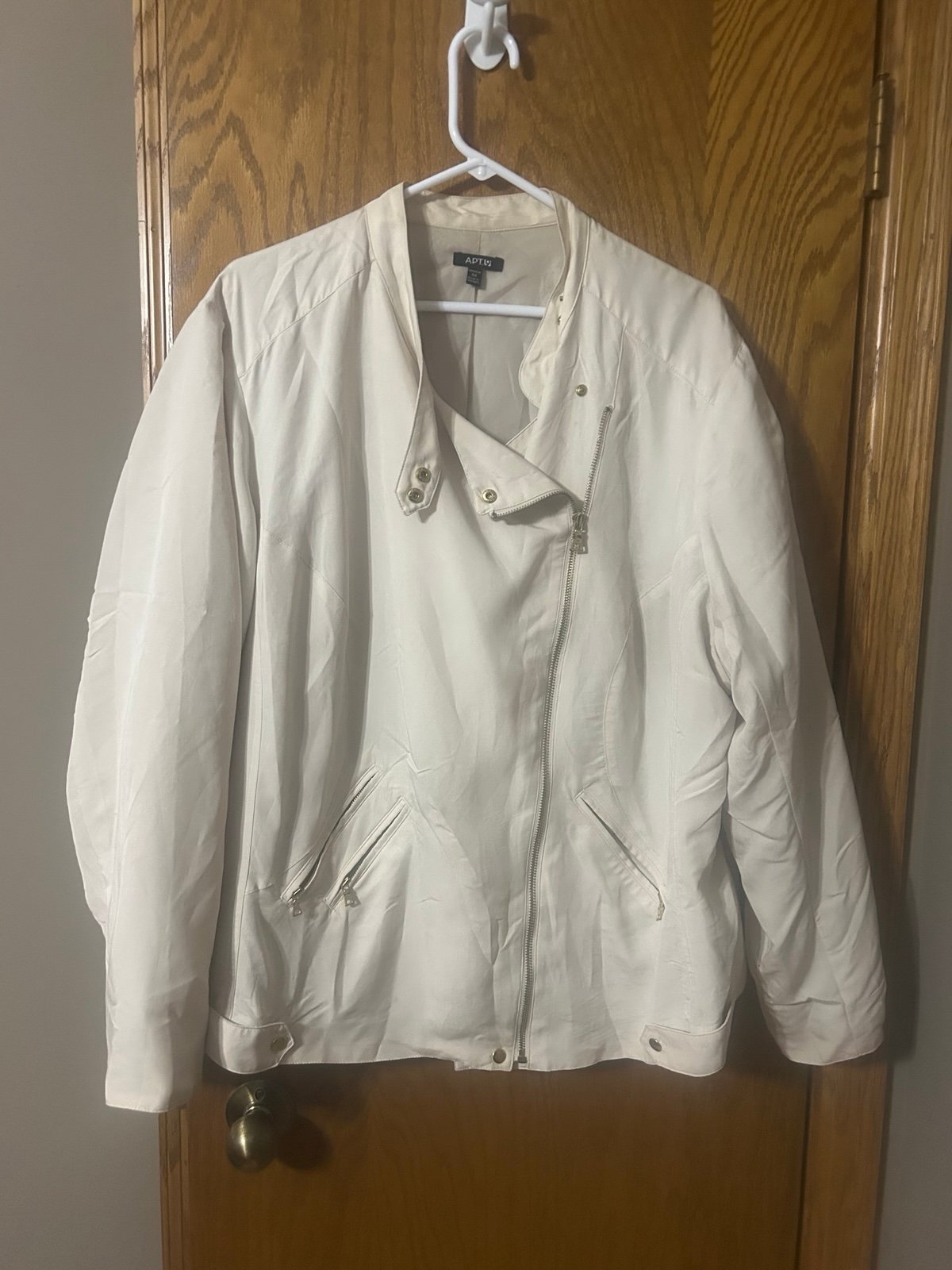 Apt 9 ivory lightweight zip up moto motor jacket zipper accent gold size 3X