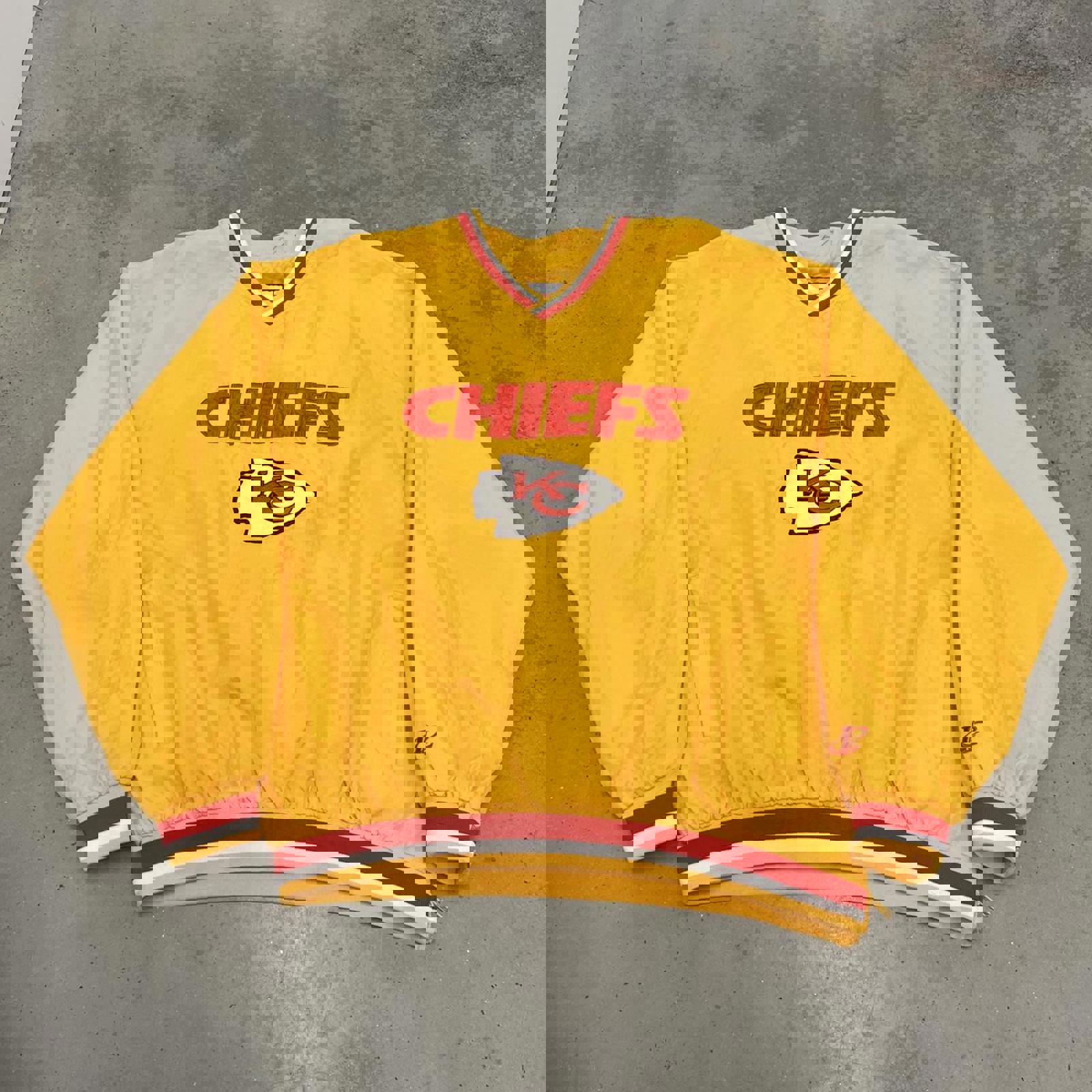 vintage kansas city chiefs logo athletics yellow windbreaker