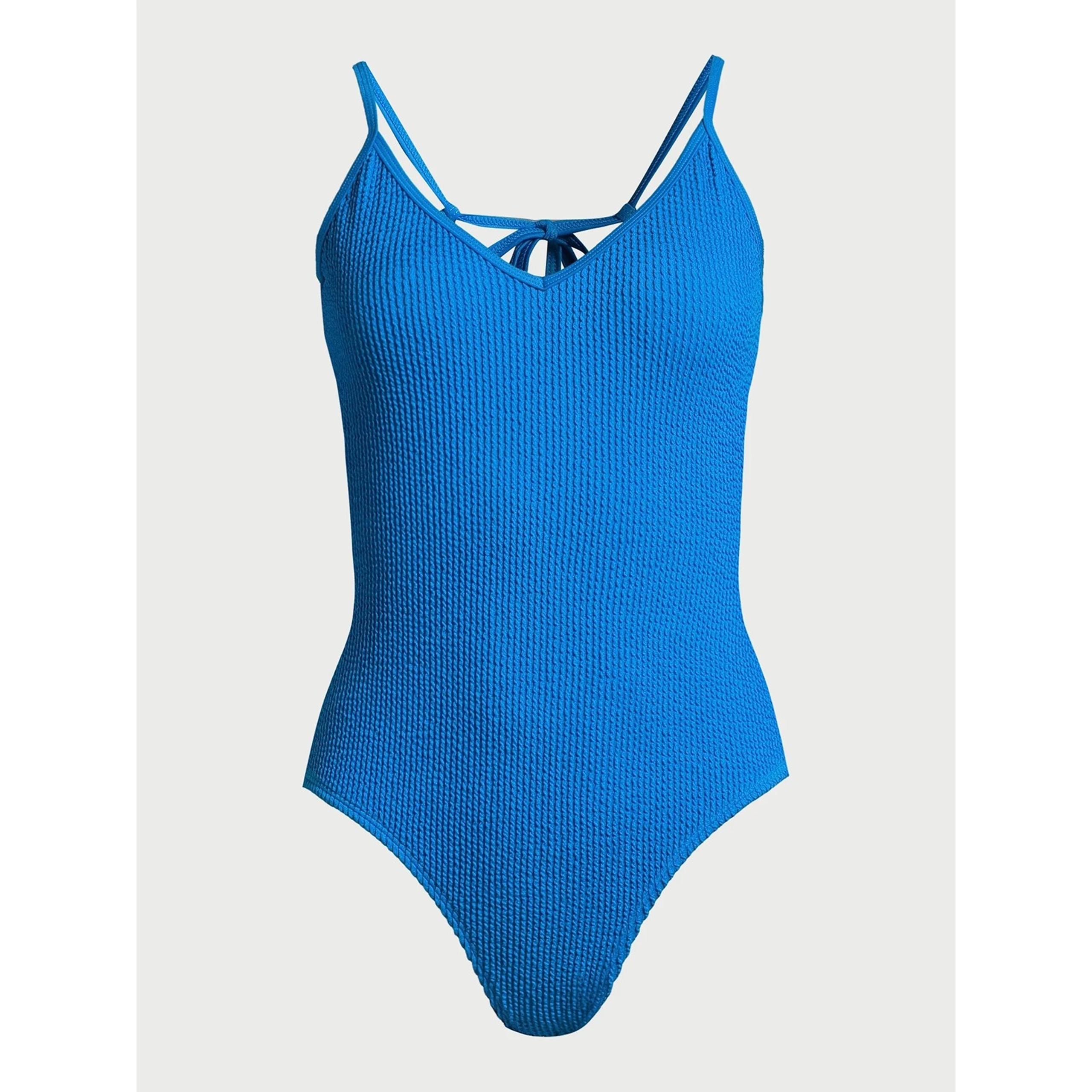 No Boundaries Juniors 2XL 19 Crinkle One Piece Swimsui Blue Adjustable Tie blue