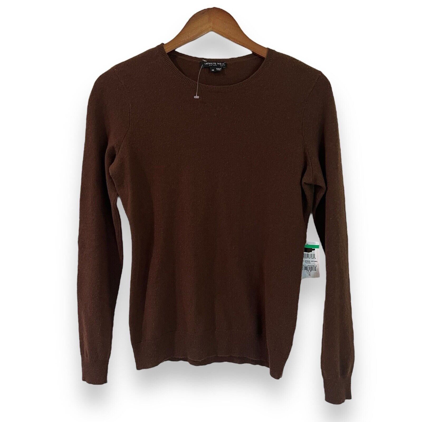 Lafayette 148 Women's 100% Cashmere Crew Neck Sweater Size XS Brown Lightweight