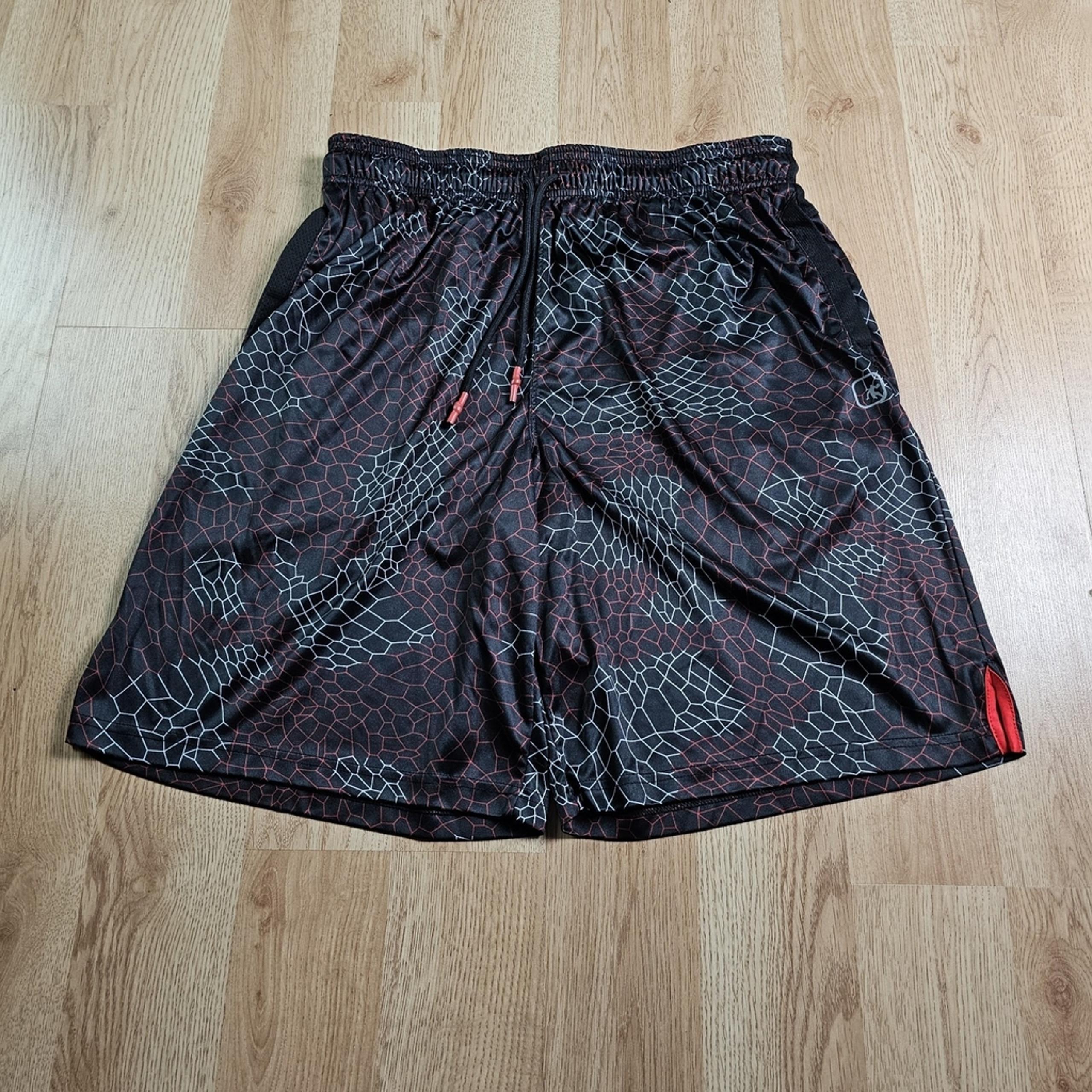 Y2k AND1 Basketball Shorts Mens Large Gray Gym Print Red Geometric Active Sport