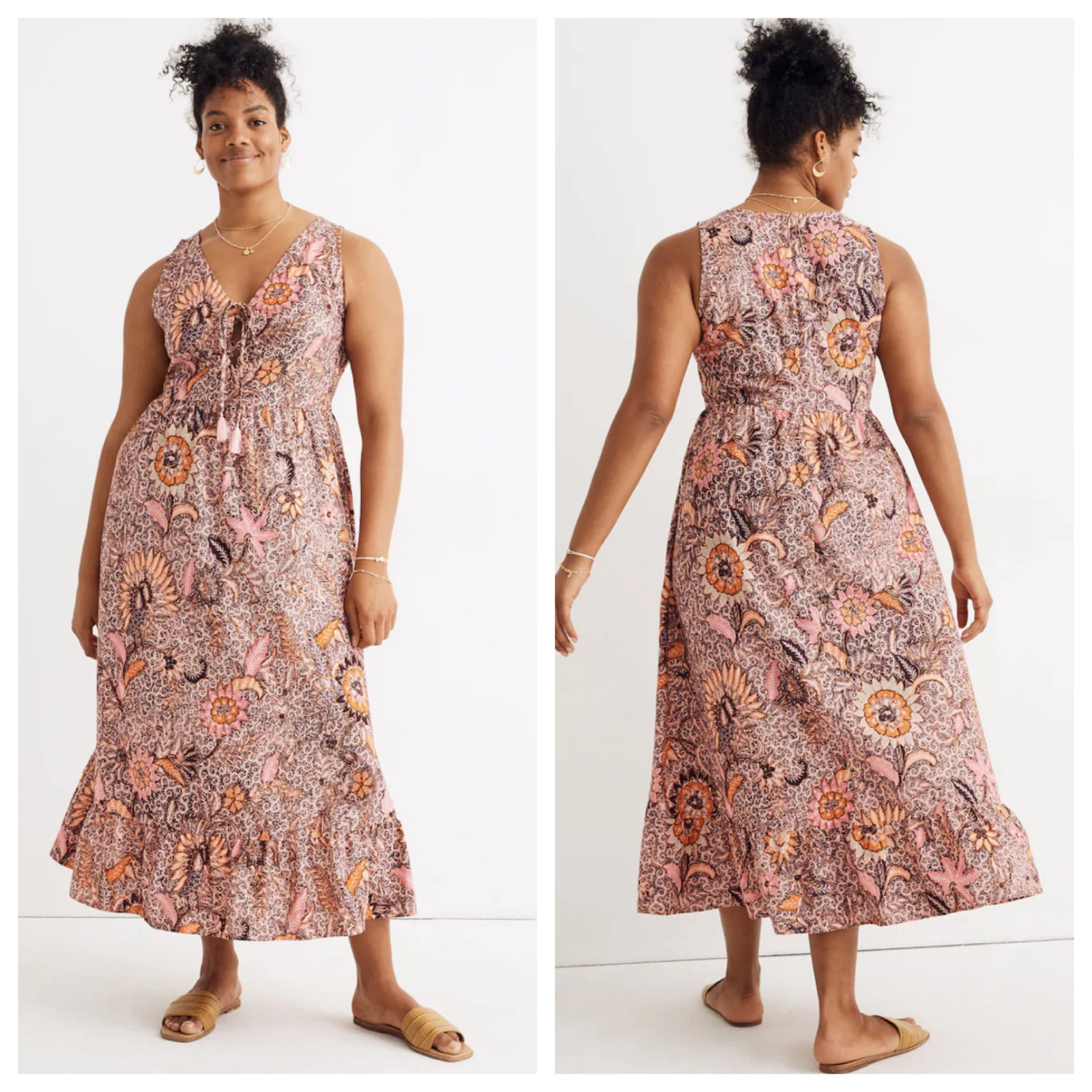 Madewell Lace-Up Ruffle-Hem Midi Dress in Bali Blooms Style AO273 Size 2