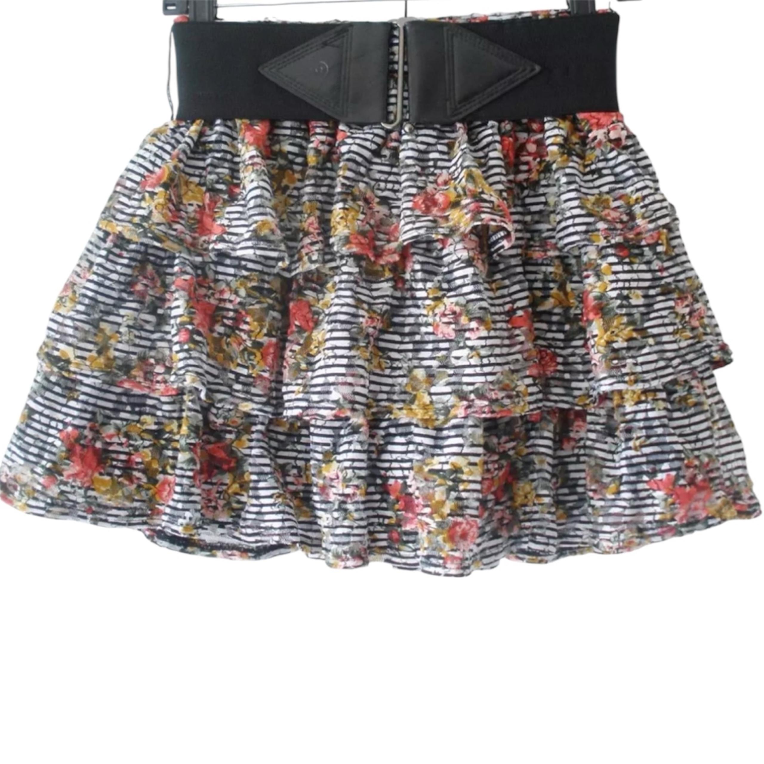 Wet Seal  Womens Juniors Floral Stretch Tiered Summer Belted Skirt Size Small
