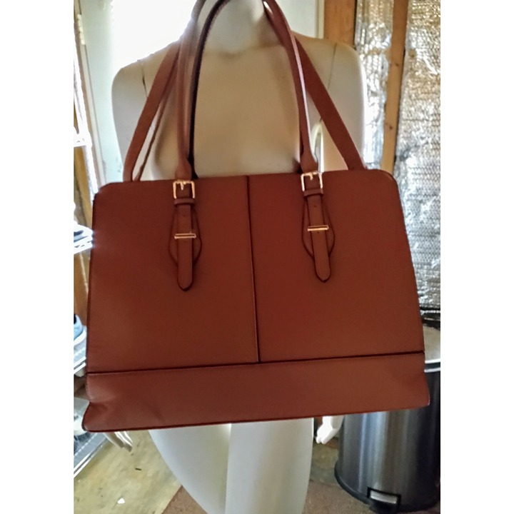 Large Brown Faux Leather Tote Bag With Dual Straps & Adjustable Shoulder Strap