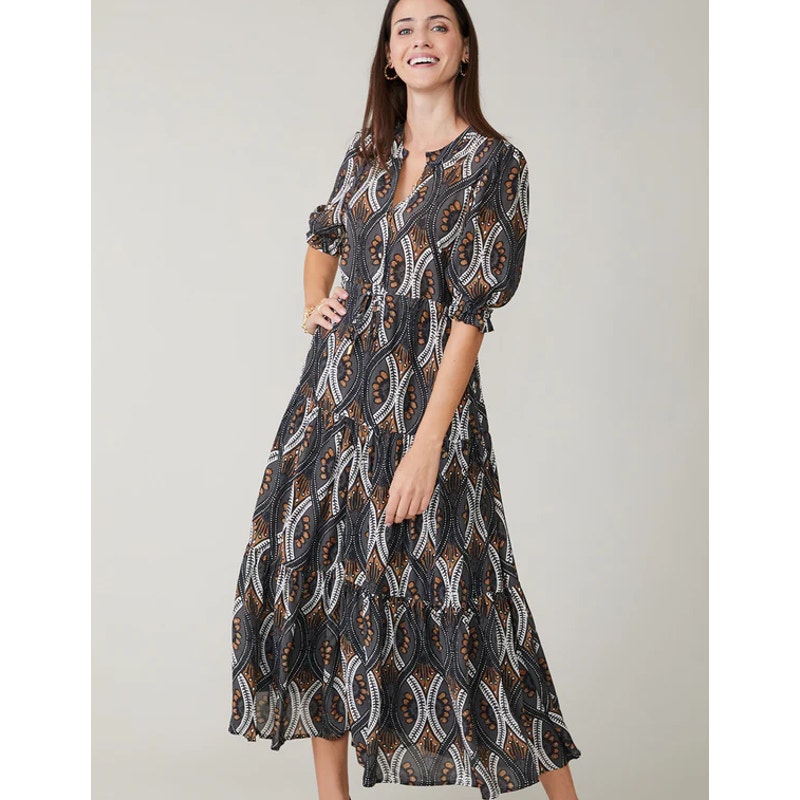SPARTINA 449 Lynette Midi Dress Harbor River Batik Short Puff Sleeves Women's S