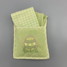 Easter Egg Embroidered Potholder and 2 Tea Towels Set Pastel Geen Gingham Easter