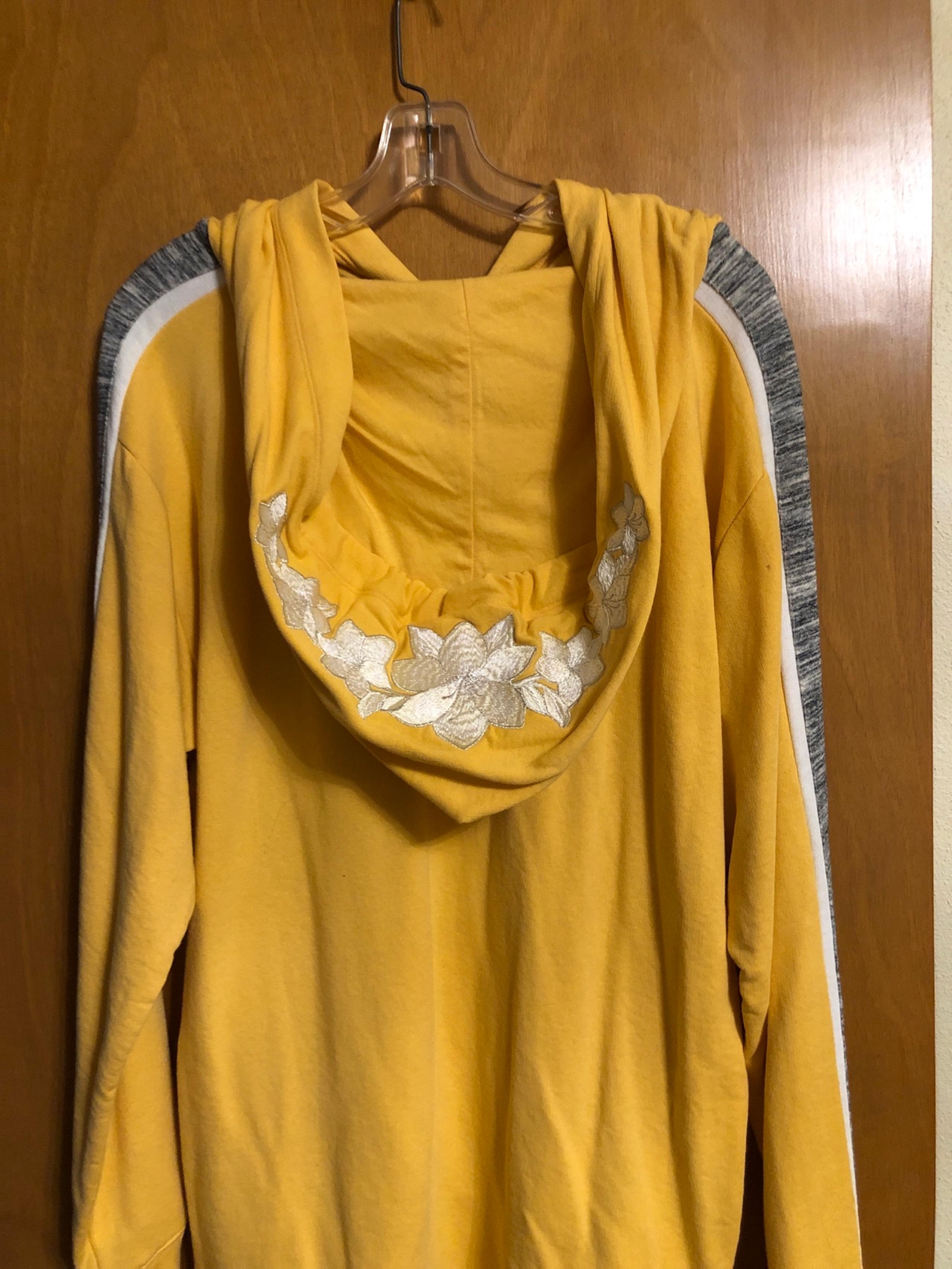 Victoria’s Secret PINK Embroidered Flowers Yellow Hoodie Hooded Pullover L XL